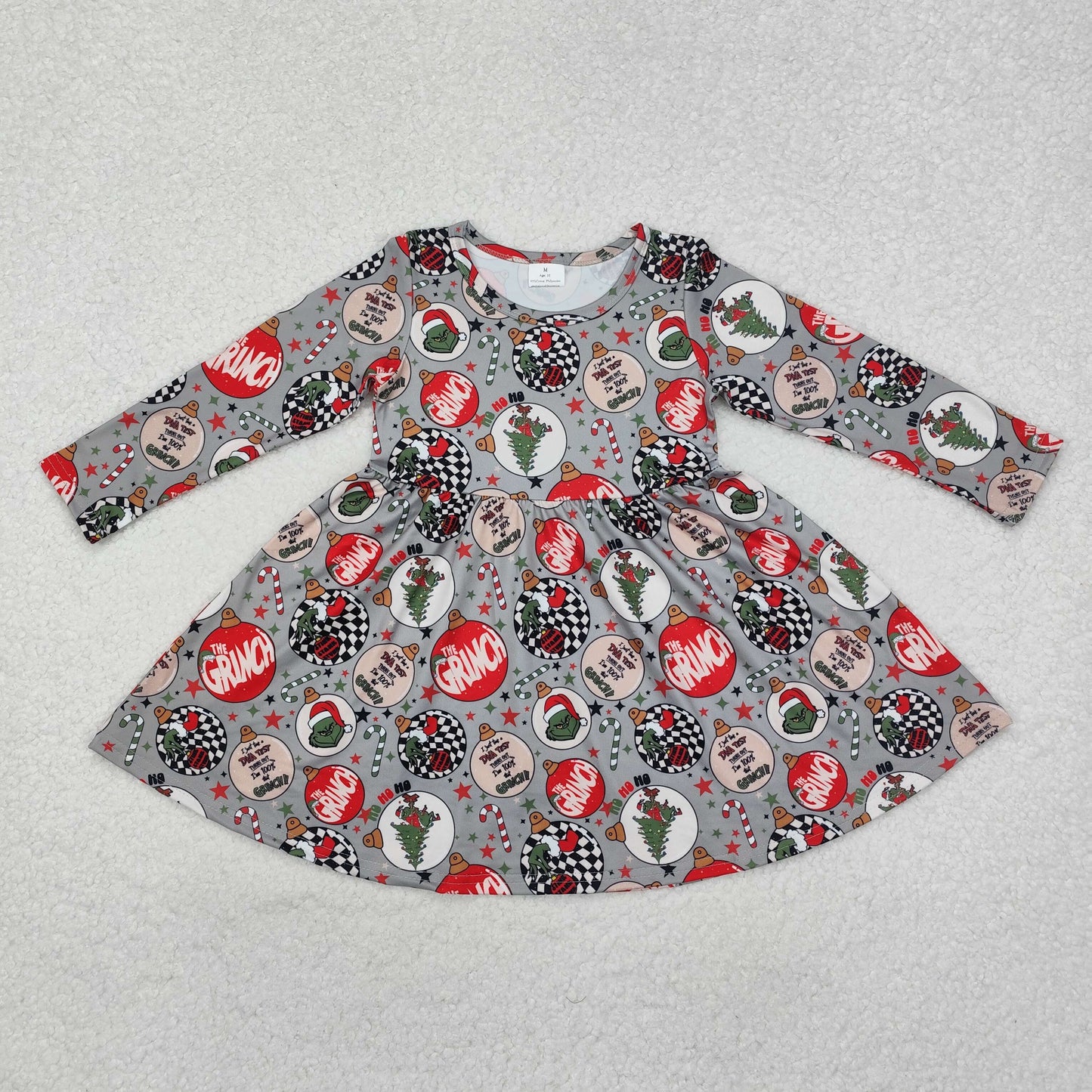Baby Girls Christmas Green Face Light Long Sleeve Dress