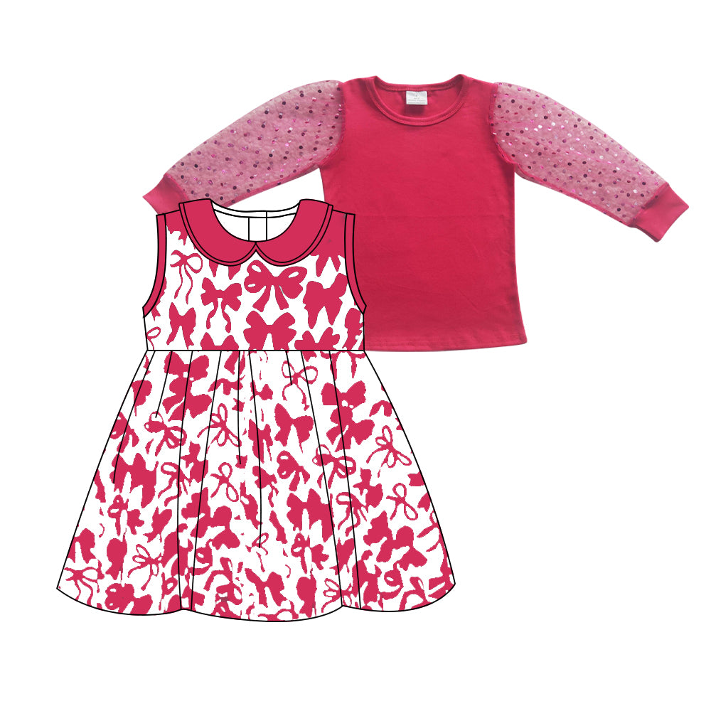 Baby Girls Pink Long Sleeves Top Sleeveless Bows Dress Valentines Set Preorder