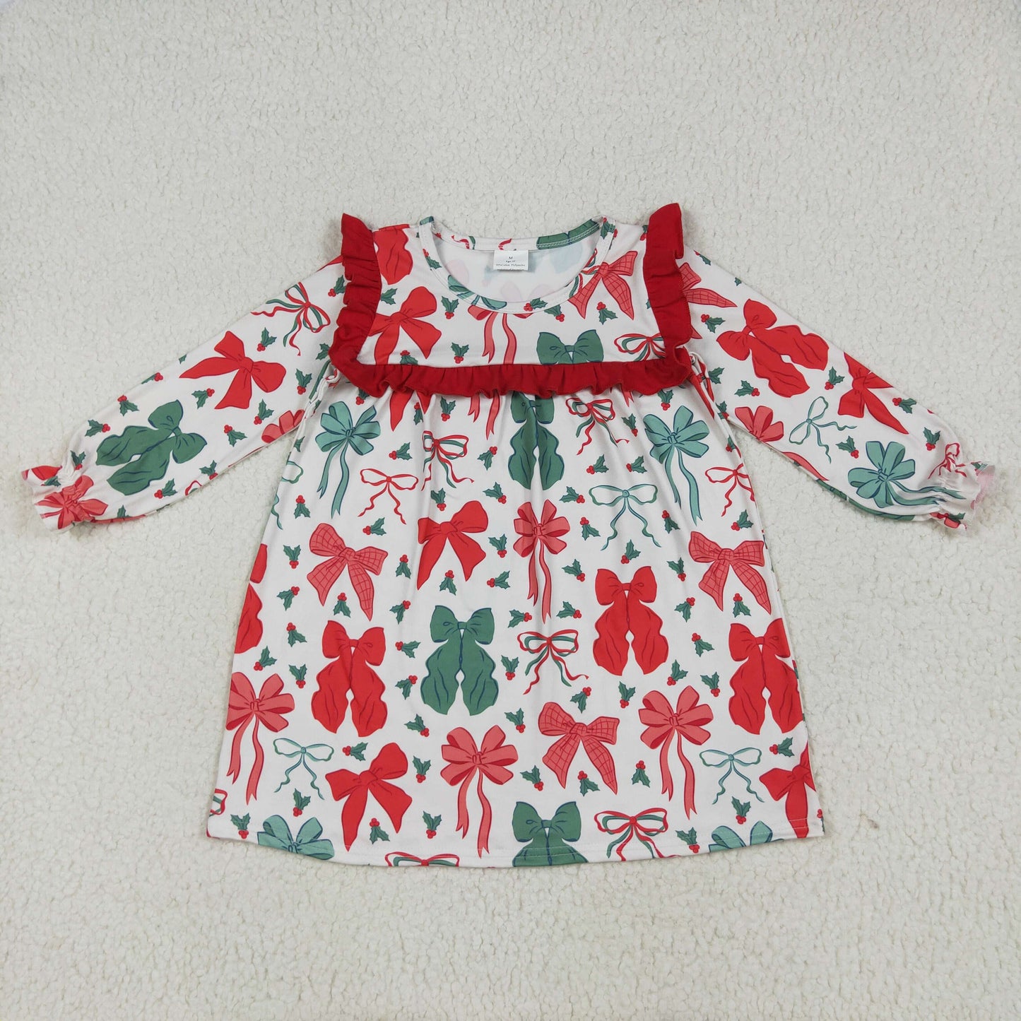 Sibling Baby Girls Christmas Red Green Bow Outfit/Dress/Romper