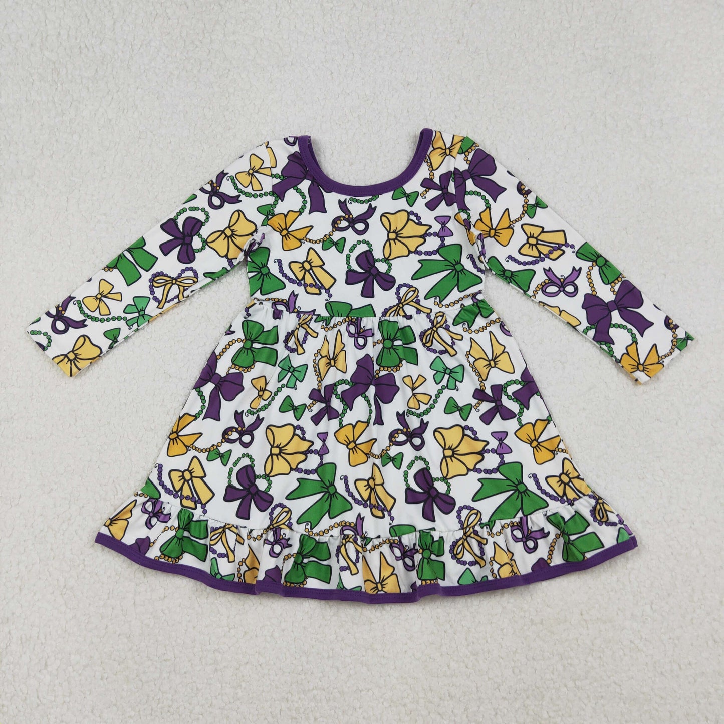 Mardi Gras Green Purple Yellow Bows Pajama Set/ Dress Long Sleeve