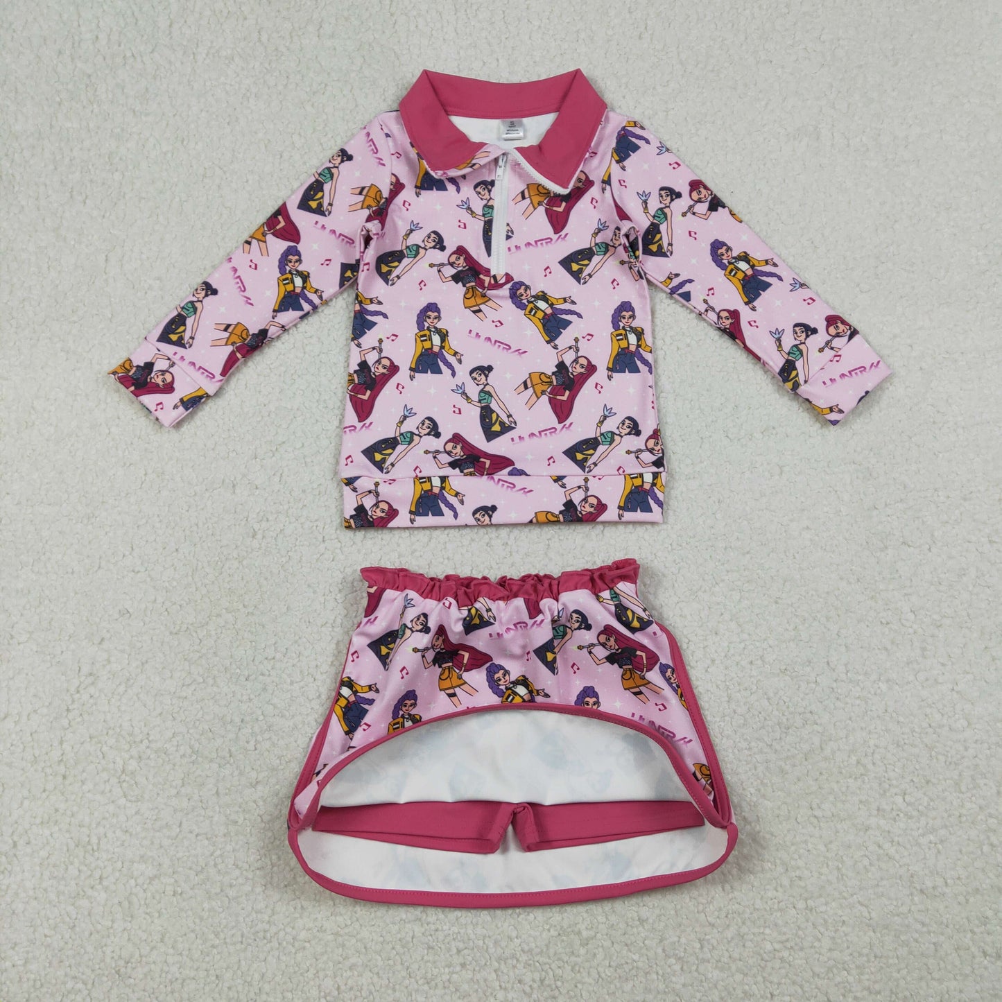 GLD1500 Kids Cartoon Girls Kpop Active Skort Set