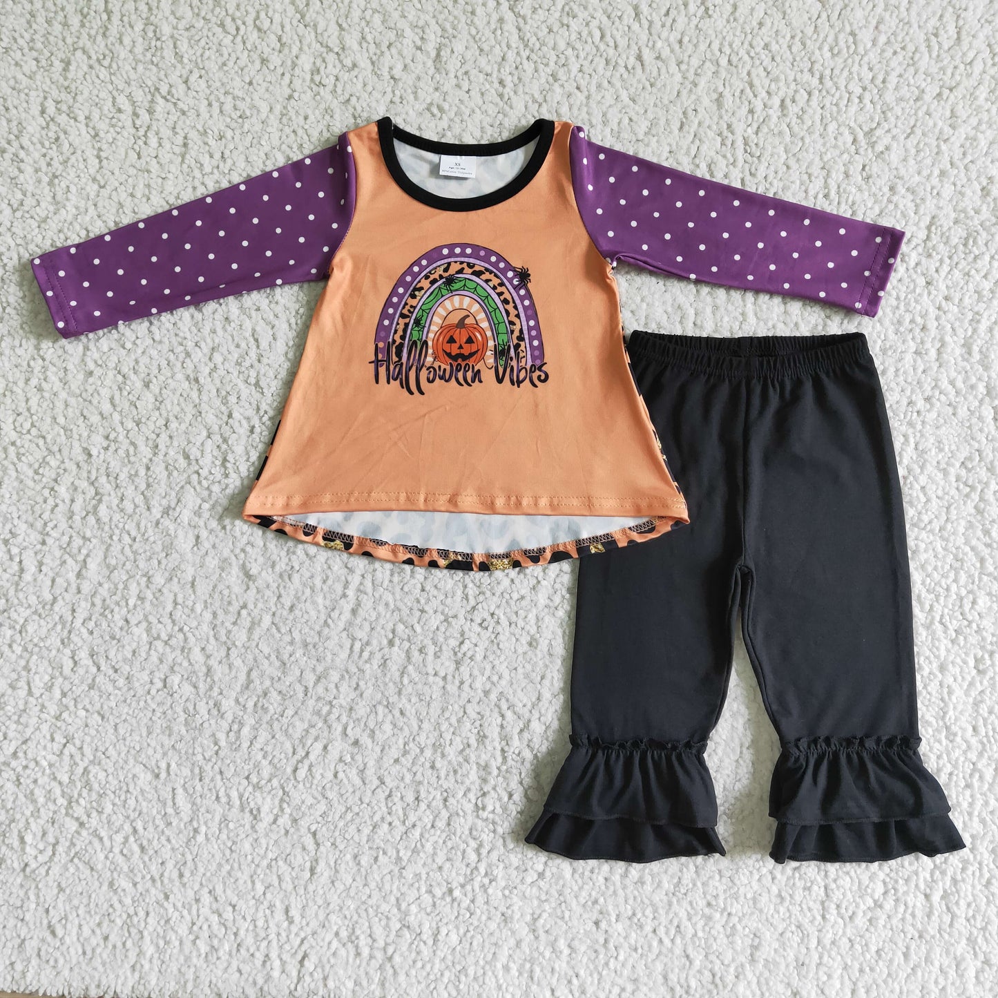 GLP0049 Kids Girls Halloween Pumpkin Vibes Outfit