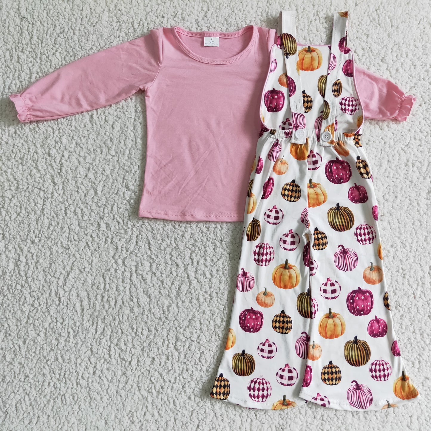 Baby Girls Top + Pumpkin Overall 2 Pcs Set
