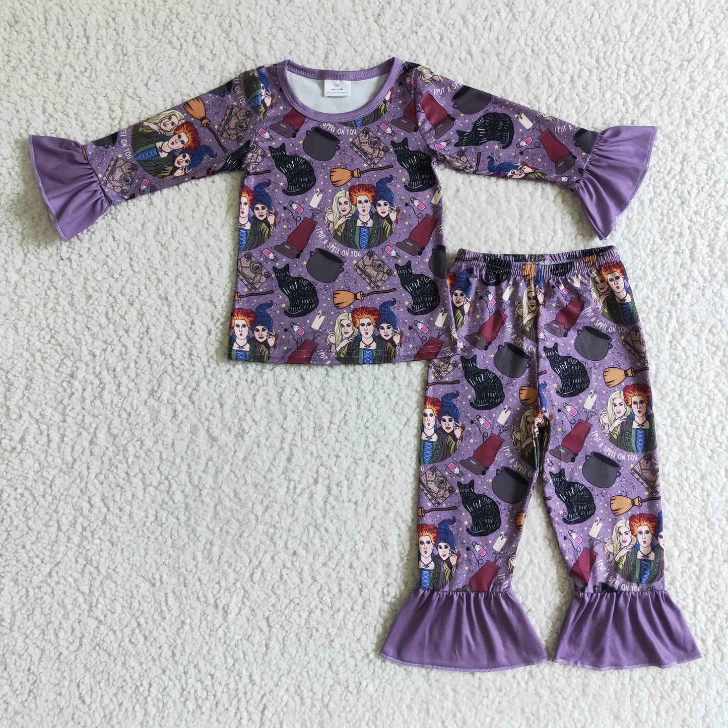 Halloween Kids Girls Long Sleeve Pajama Set With Ruffle