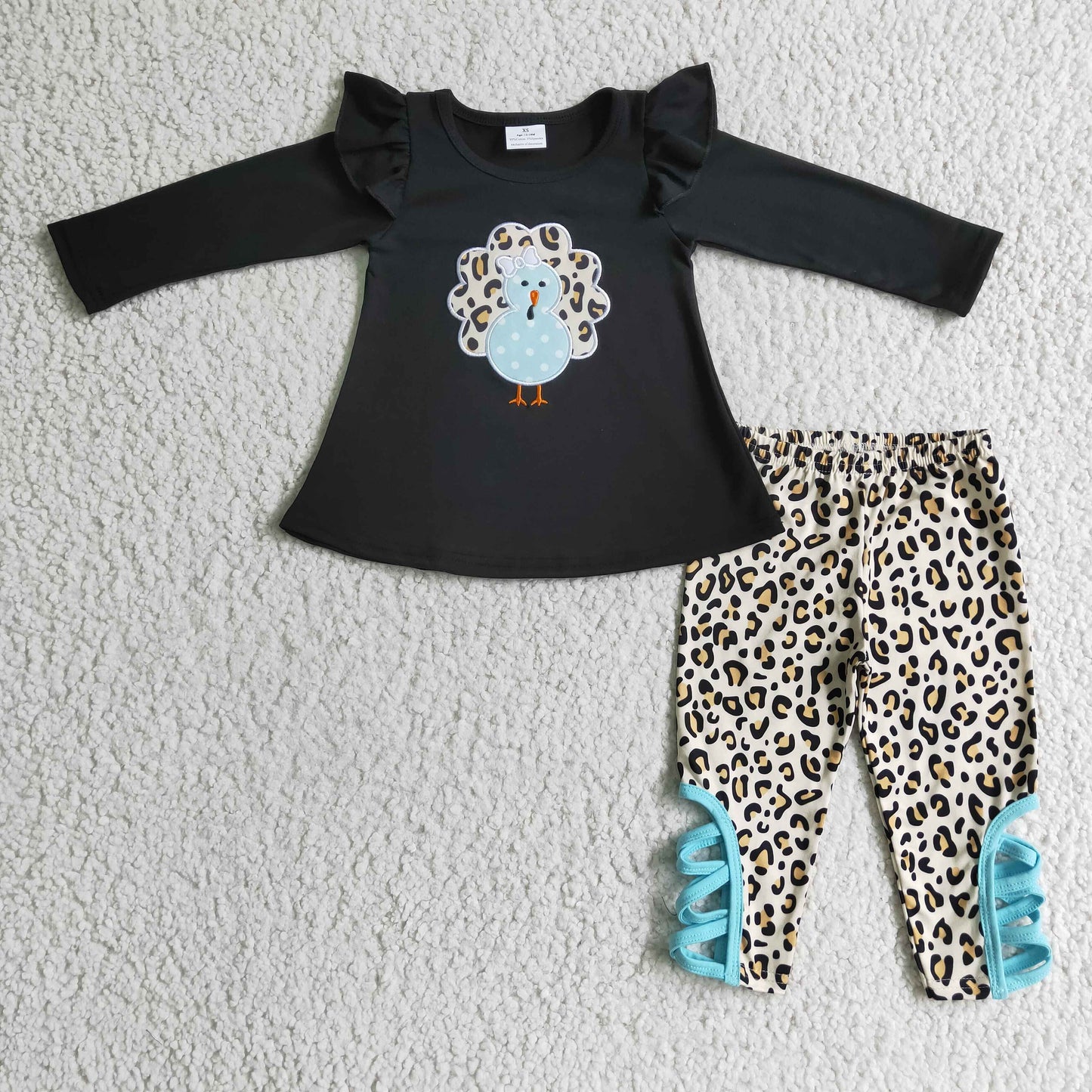 Baby Girls Thanksgiving Turkey Black Top Leoaprd Leggings Set