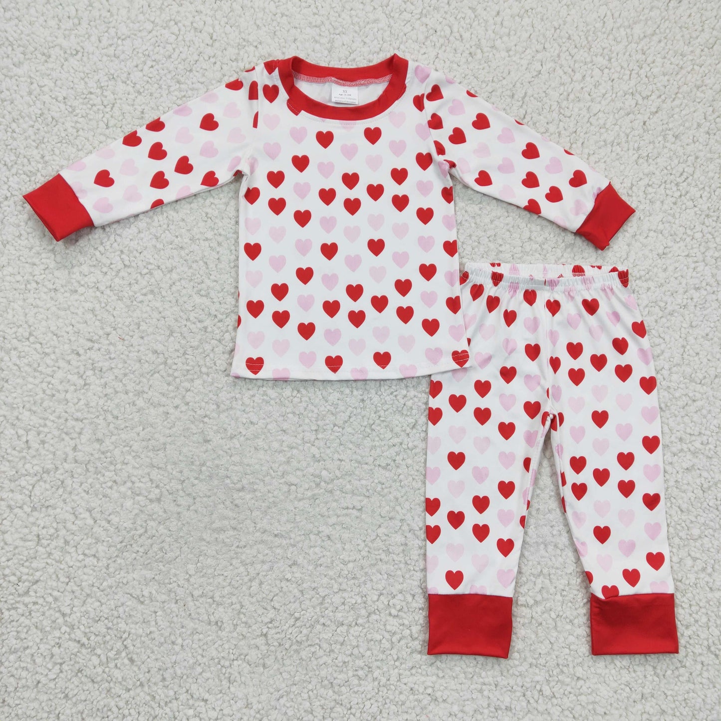Baby Girls Long Sleeves Pink Red Hearts Print Top Pant Valentines Pajamas Set