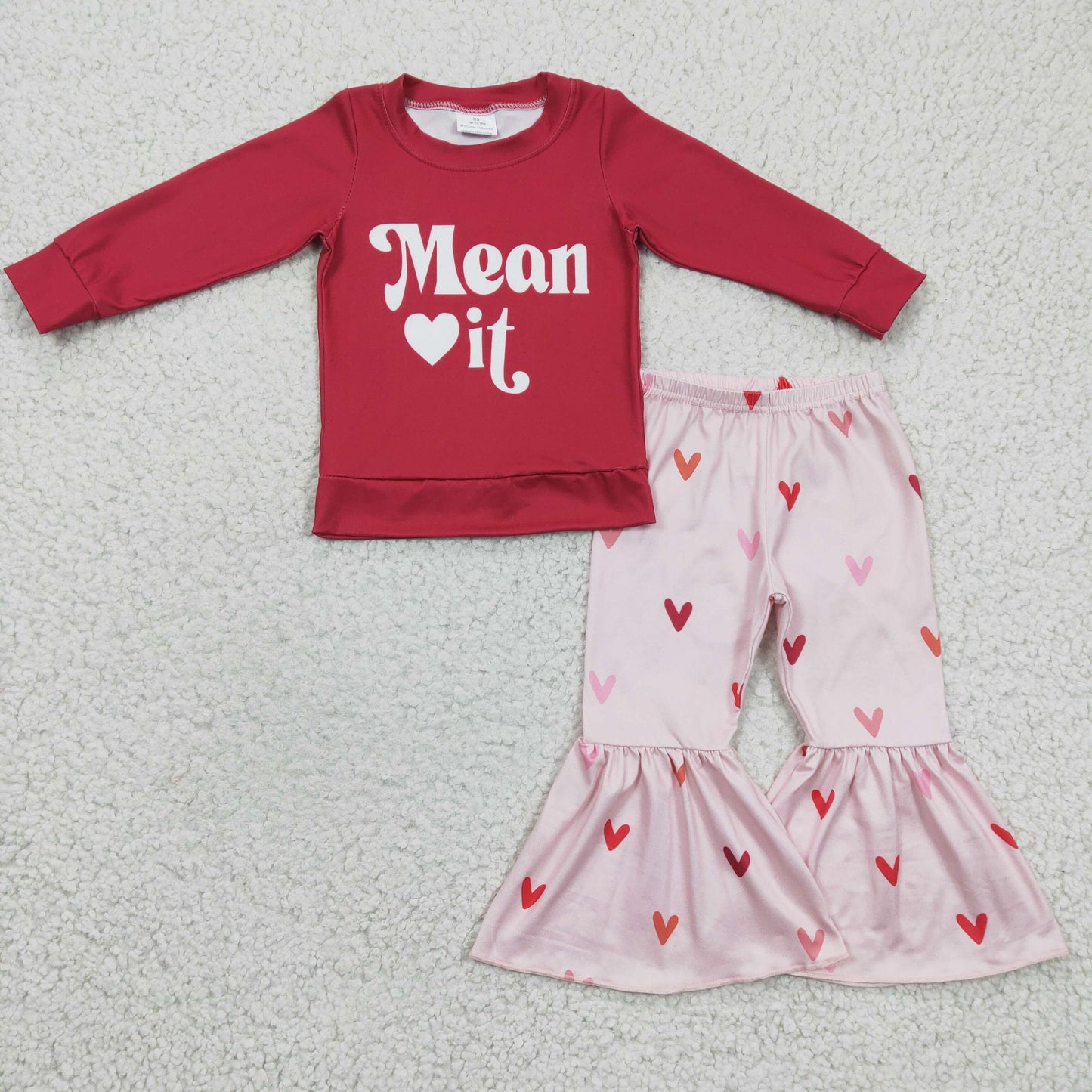 Sibling Baby Girls Valentine's Day Outfit Love you Mean It Bell Bottom Pants Outfit