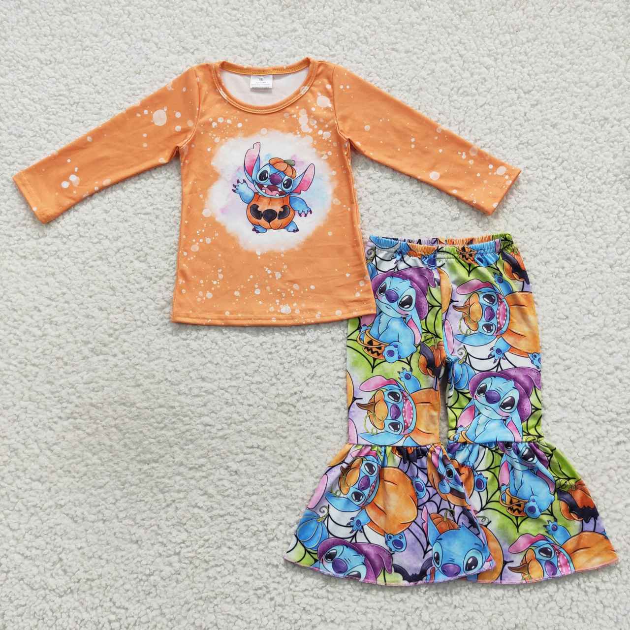 GLP0677 Kids Girls Halloween Cartoon Bell Bottom Pants Set