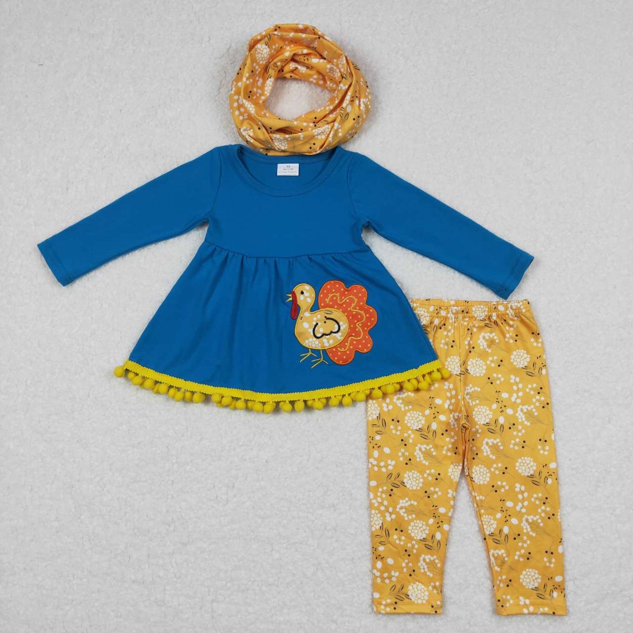 GLP0720 Baby Girls Thanksgiving Turkey Flowers Tunic Top Pants Clothes Sets