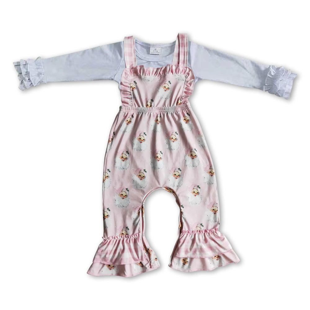 Kids Girls White Top and Santa Pink Jumpsuit Clothing Set