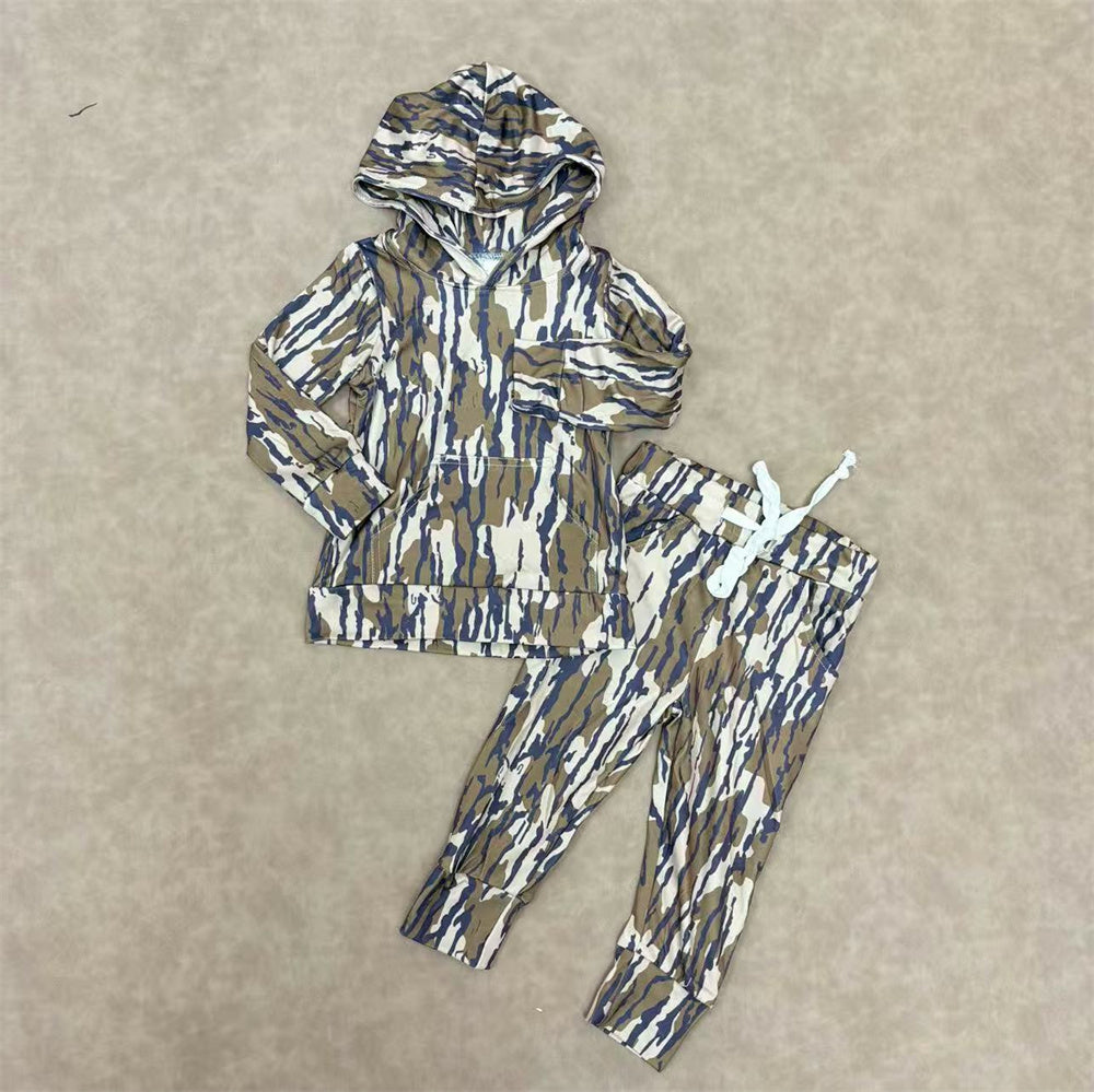 Kids Boys Bottonland Camo Long Sleeve Hoodie Top Jogger Set
