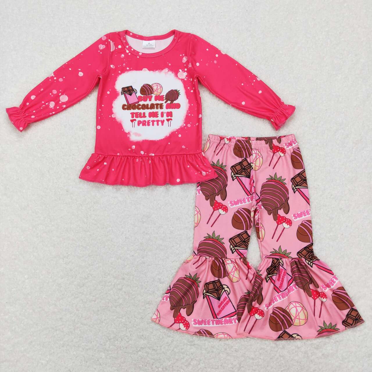 Baby Girls Chocolate Long Sleeve Top Bell Bottom Pants Clothes Sets