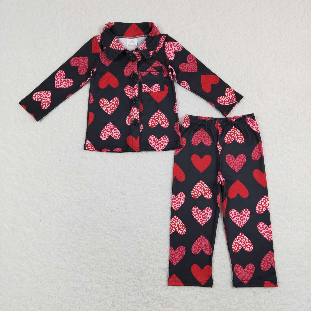 Sibling Girls Sister Leoaprd Heart Botton Up Pajama Set