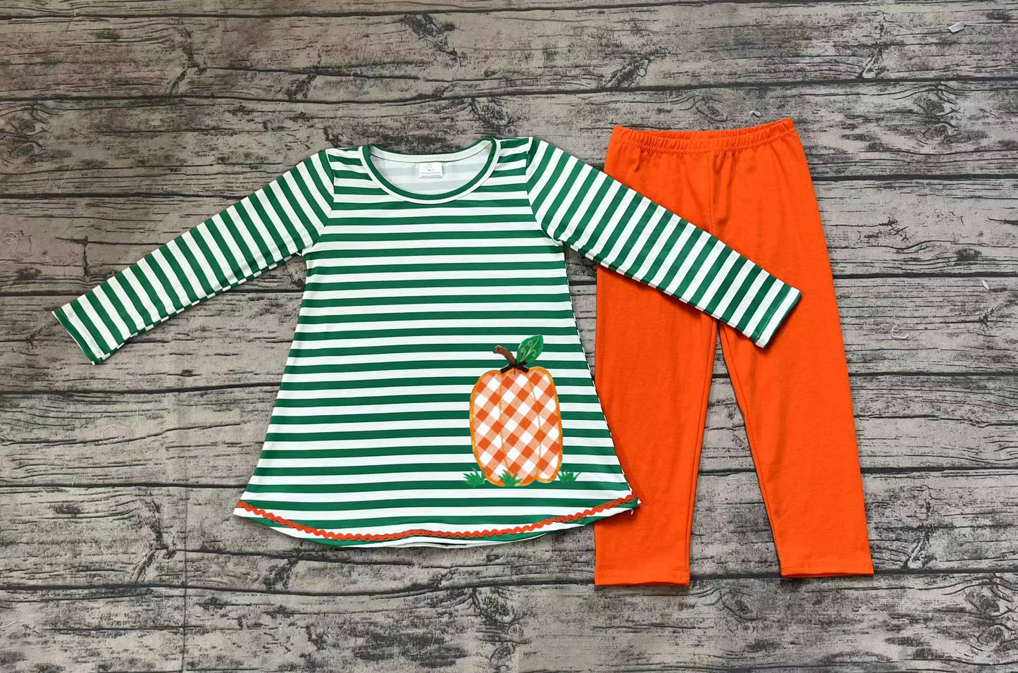 Baby Girls Green Stripes Pumpkin Tunic Top Legging Clothes Sets