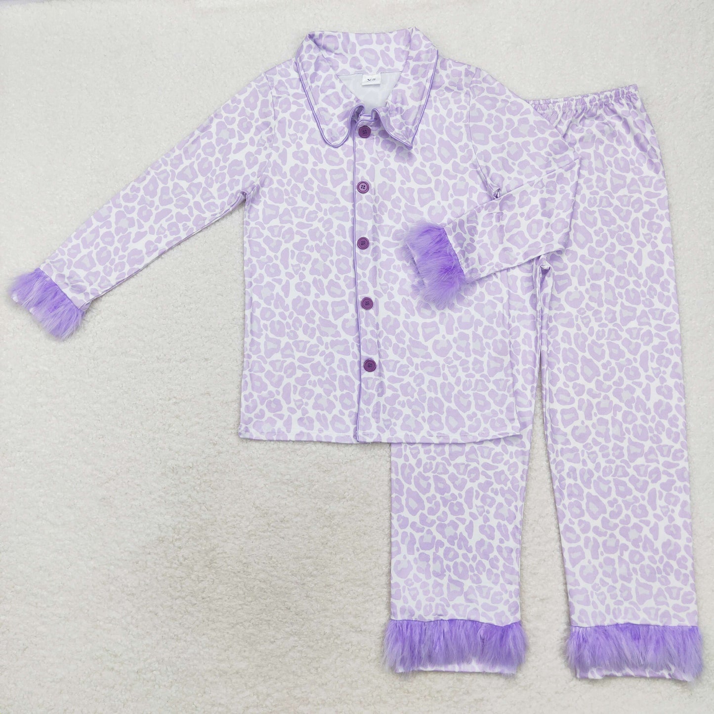 Mommy And Me Leopard Buttons Top Pants Fur Pajamas Clothes Sets