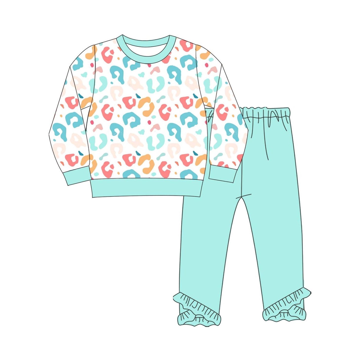Baby Girls Colorful leoaprd Top Blue Pants Set Pre-order