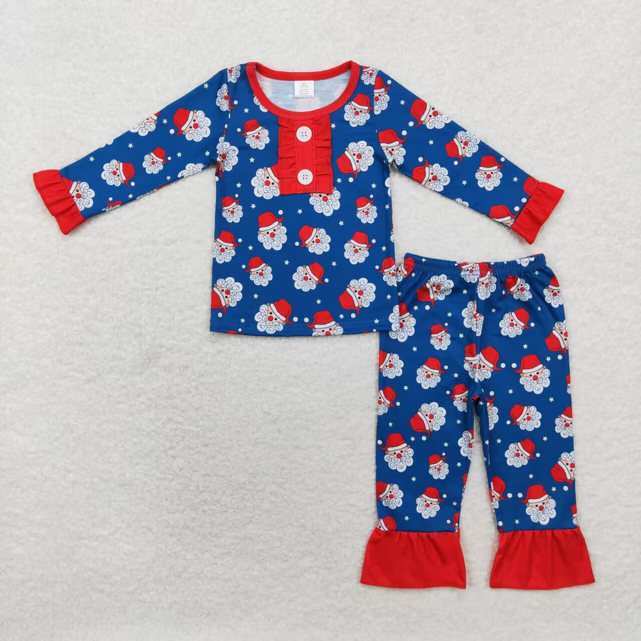 Baby Girls Boys Sibling Christmas Santa Blue Long Sleeve Pajama Set