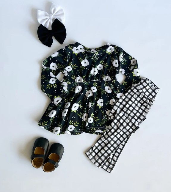 3 MOQ Baby GIrls Flower Top matching Pants Set Preorder