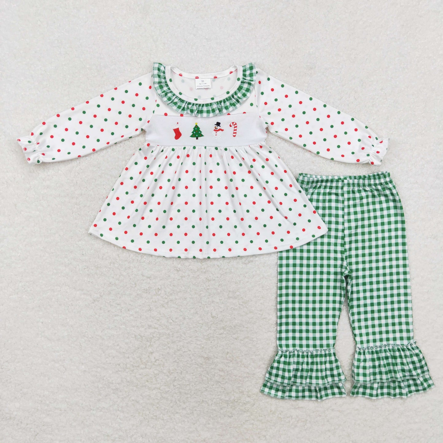 Sibling Baby Girls Long Sleve Applique Christmas Tunic Top With Pants Outfit