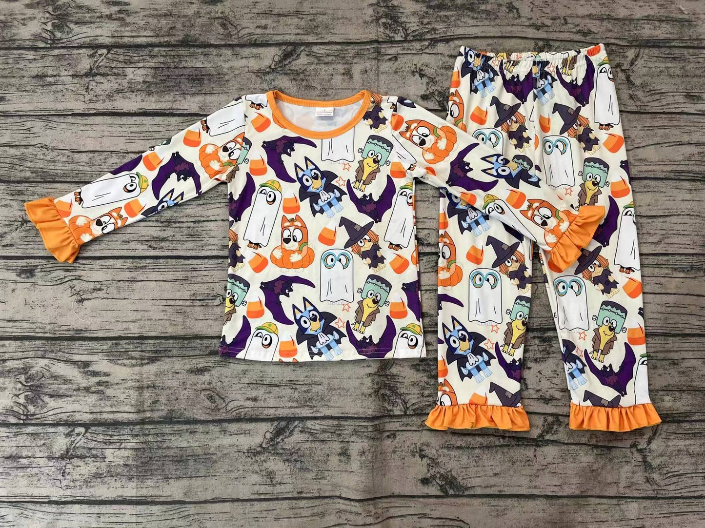 Baby Girls Halloween Cartoon Dog Long Sleeve Pajama Set