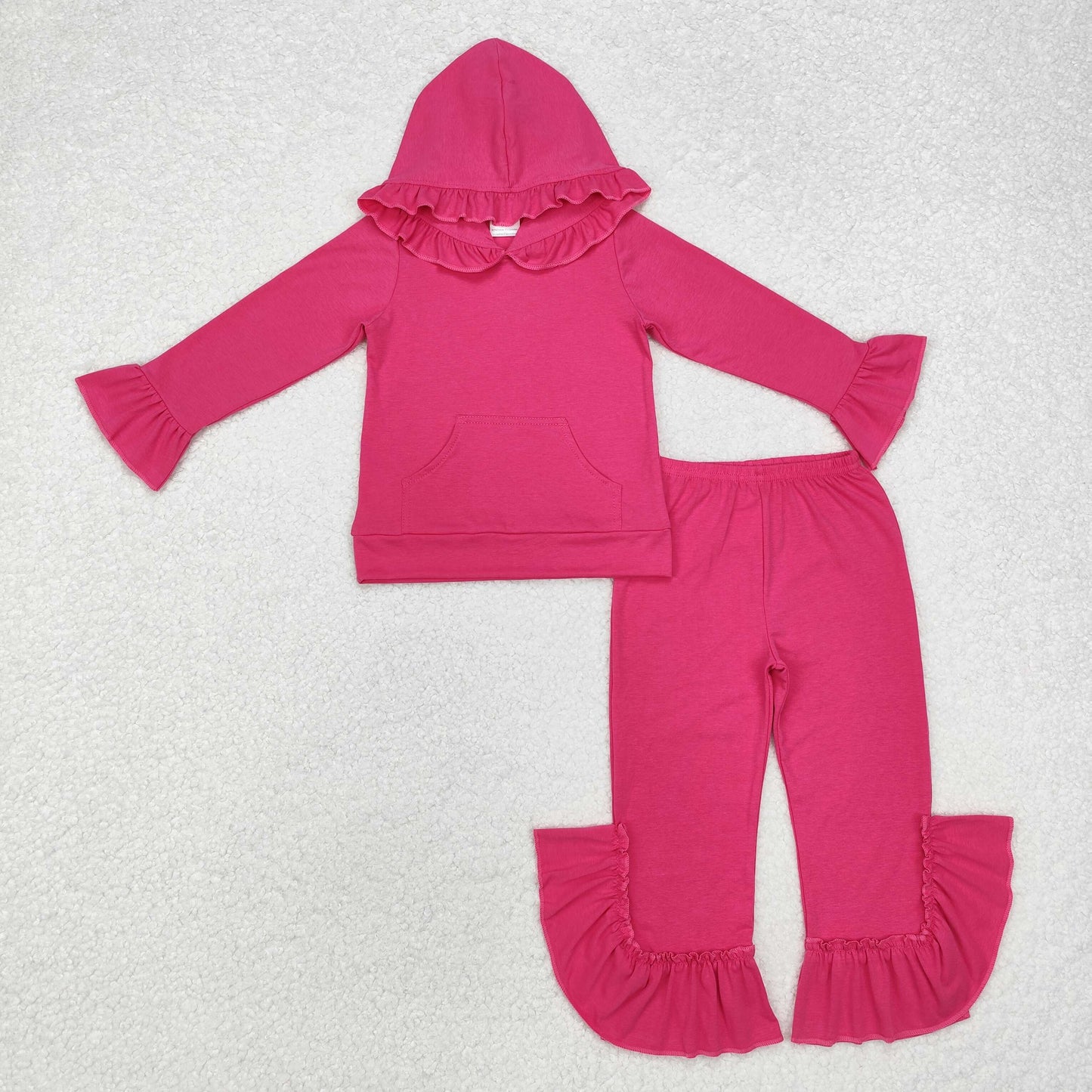 Sibling Girls Sister Solid Color Hoodie Top Ruffle Pants Outfit