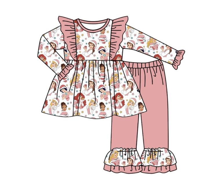 5 MOQ Baby Girls Christmas Princess Ruffle Pants Set Preorder
