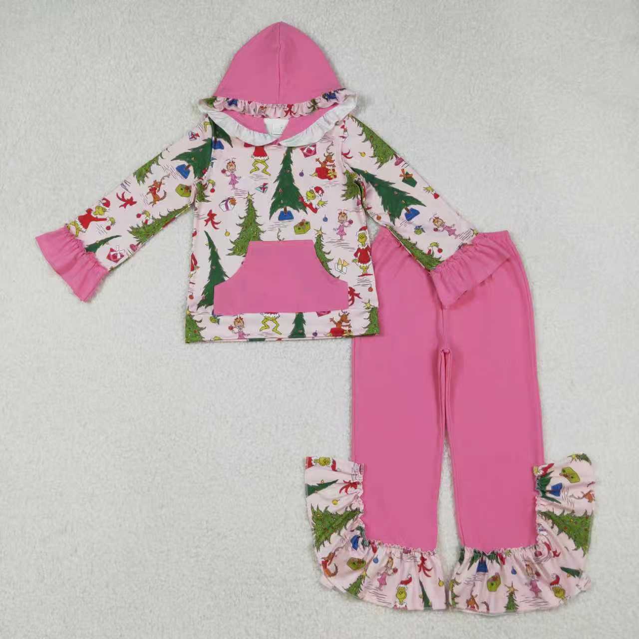 Baby Sibling Christmas Tree Grinc Hooded Top Jogger Set