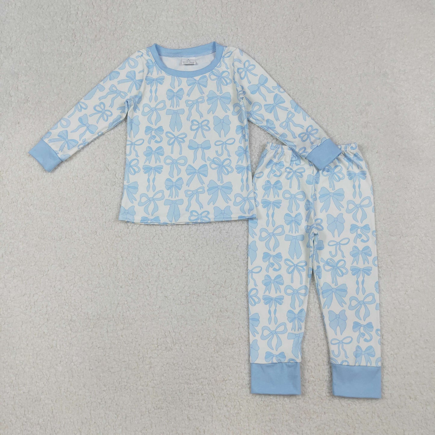 GLP2724 Kids Girls Blue Bow Long Sleeve Pajama Set