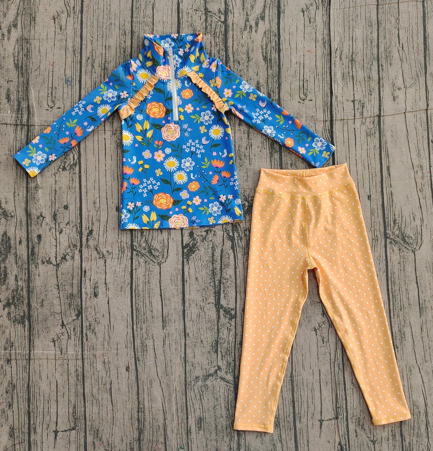 GLP2736 Baby Girls Floral Pullover Top +Polka Dot Leggings Active Set Preorder