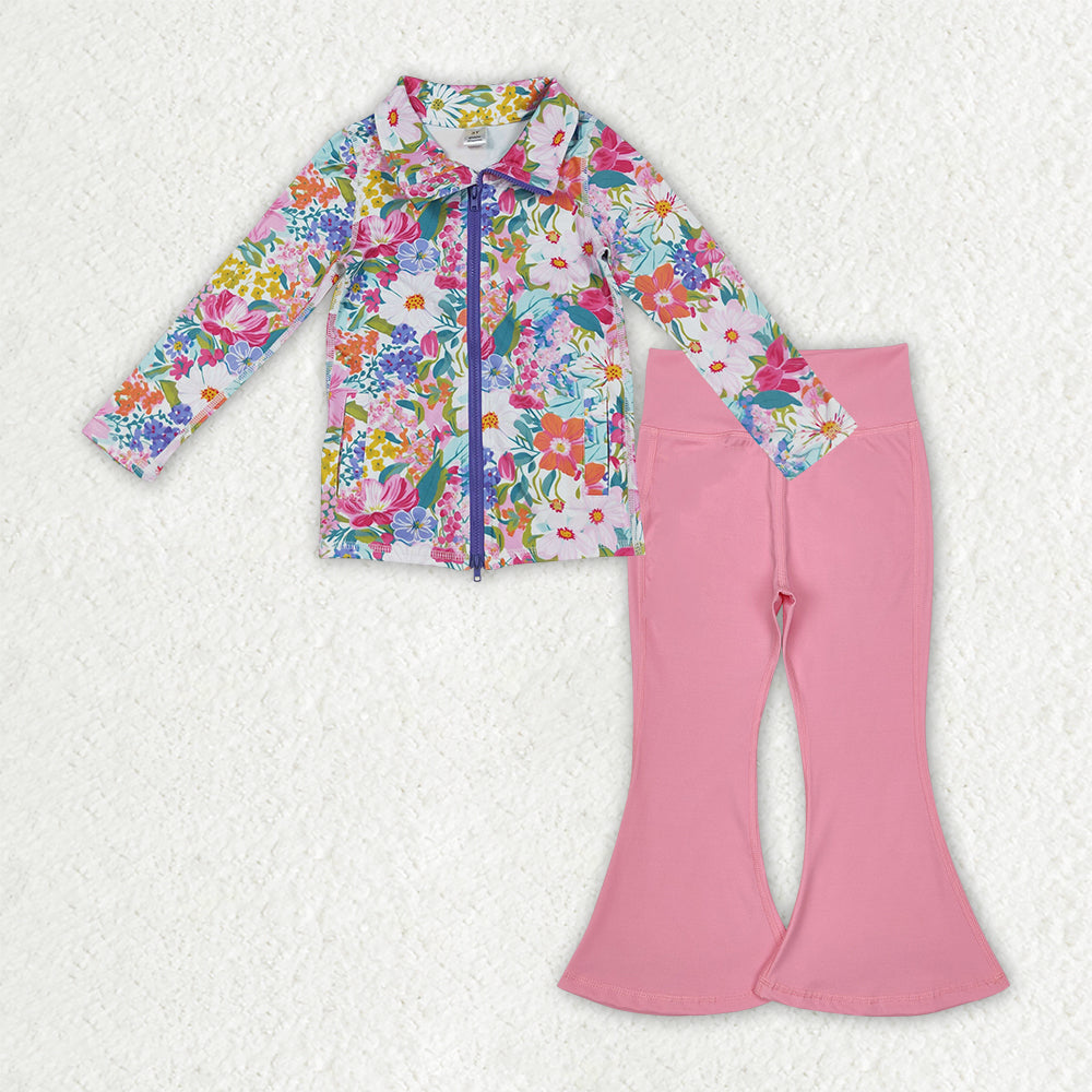 GLP2893 Baby Girls Floral Pullover Top With Pink Pants Acitve Set