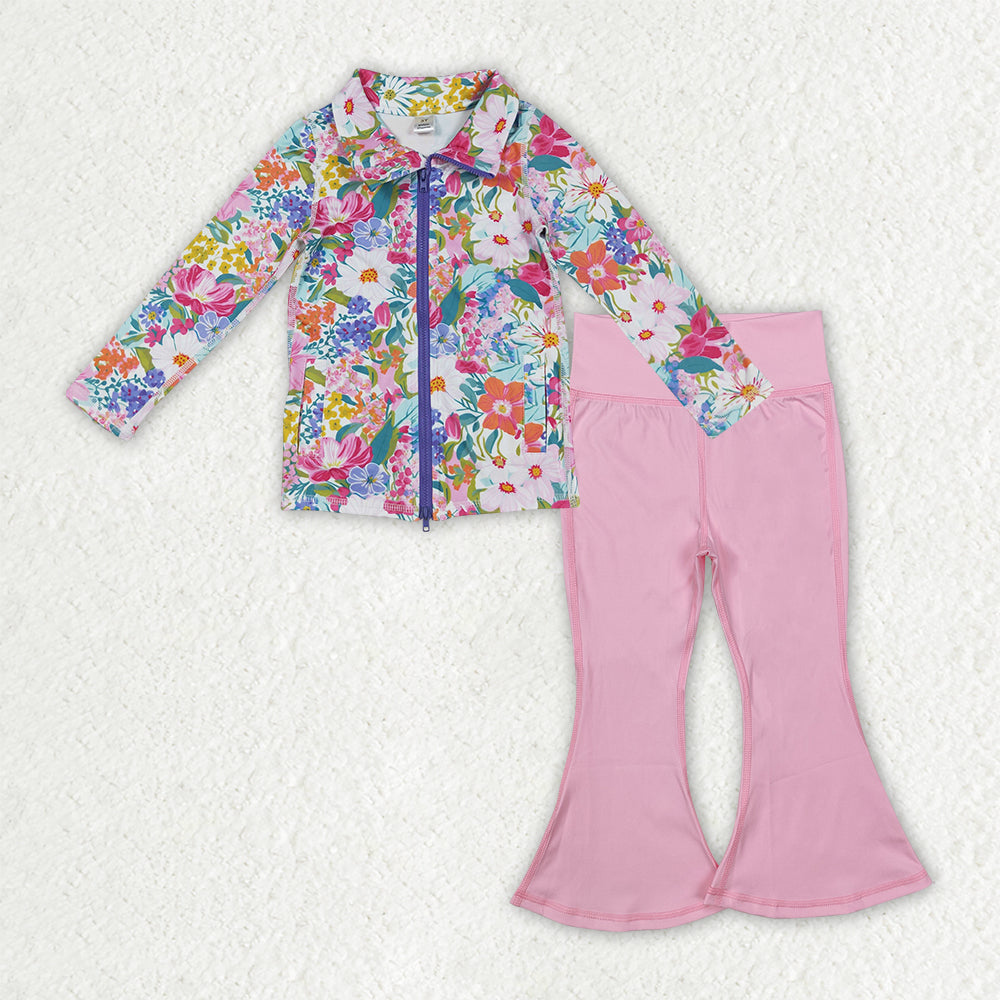 GLP2894 Baby Girls Floral Pullover Top With Light Pink Pants Acitve Set