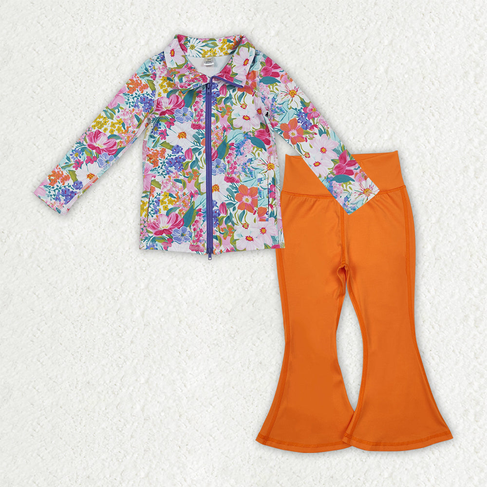 GLP2896 Baby Girls Floral Pullover Top With Orange Pants Acitve Set