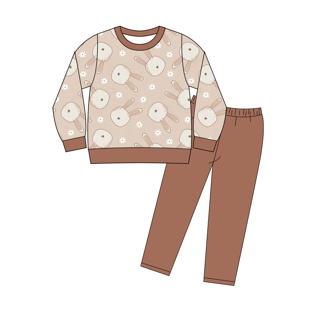 GLP3188 Baby Girls Bunny Top+Brown Leggings Set Preorder