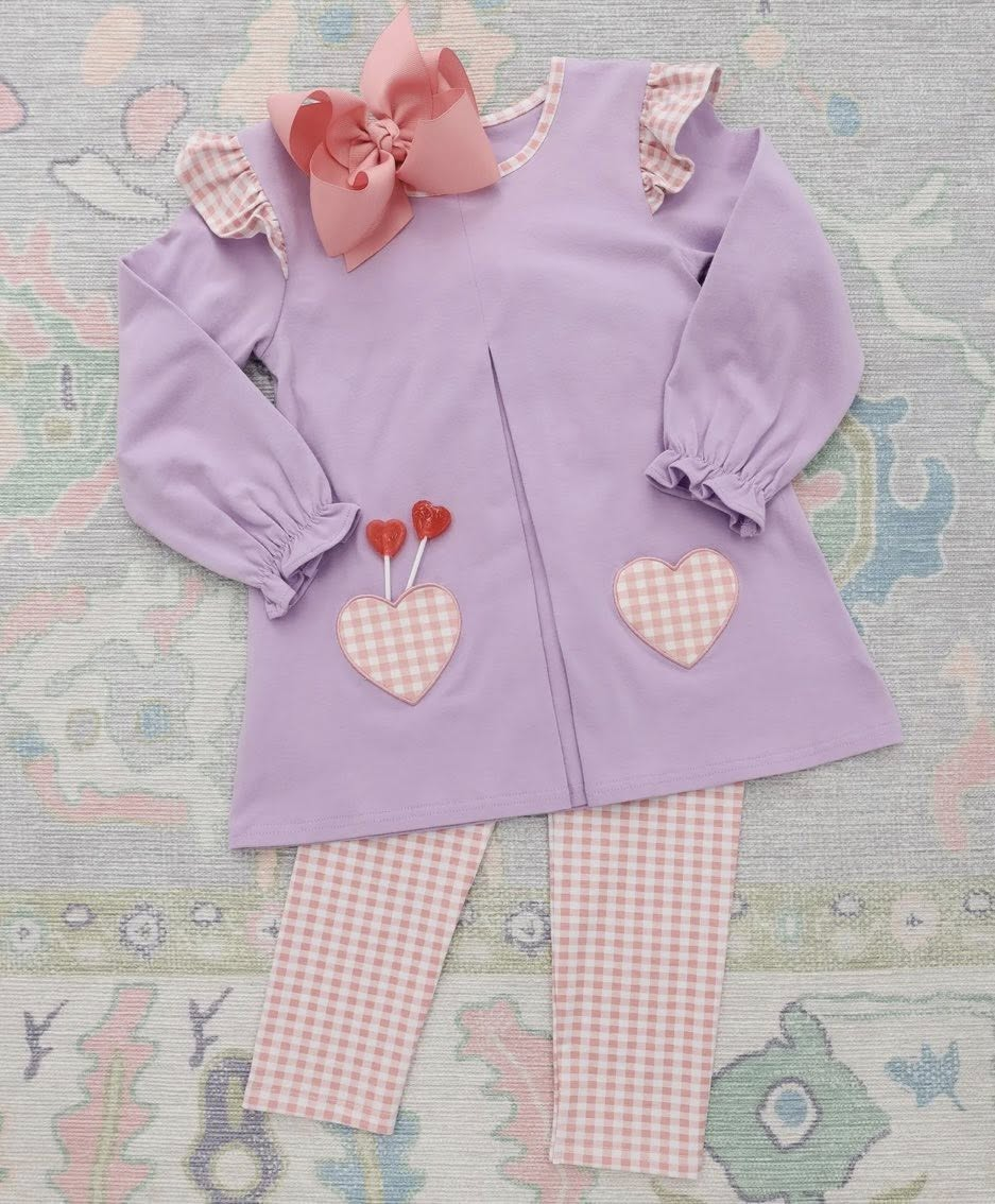 GLP3269 Baby Girls Gingham Heart Leggins Outfit Preorder