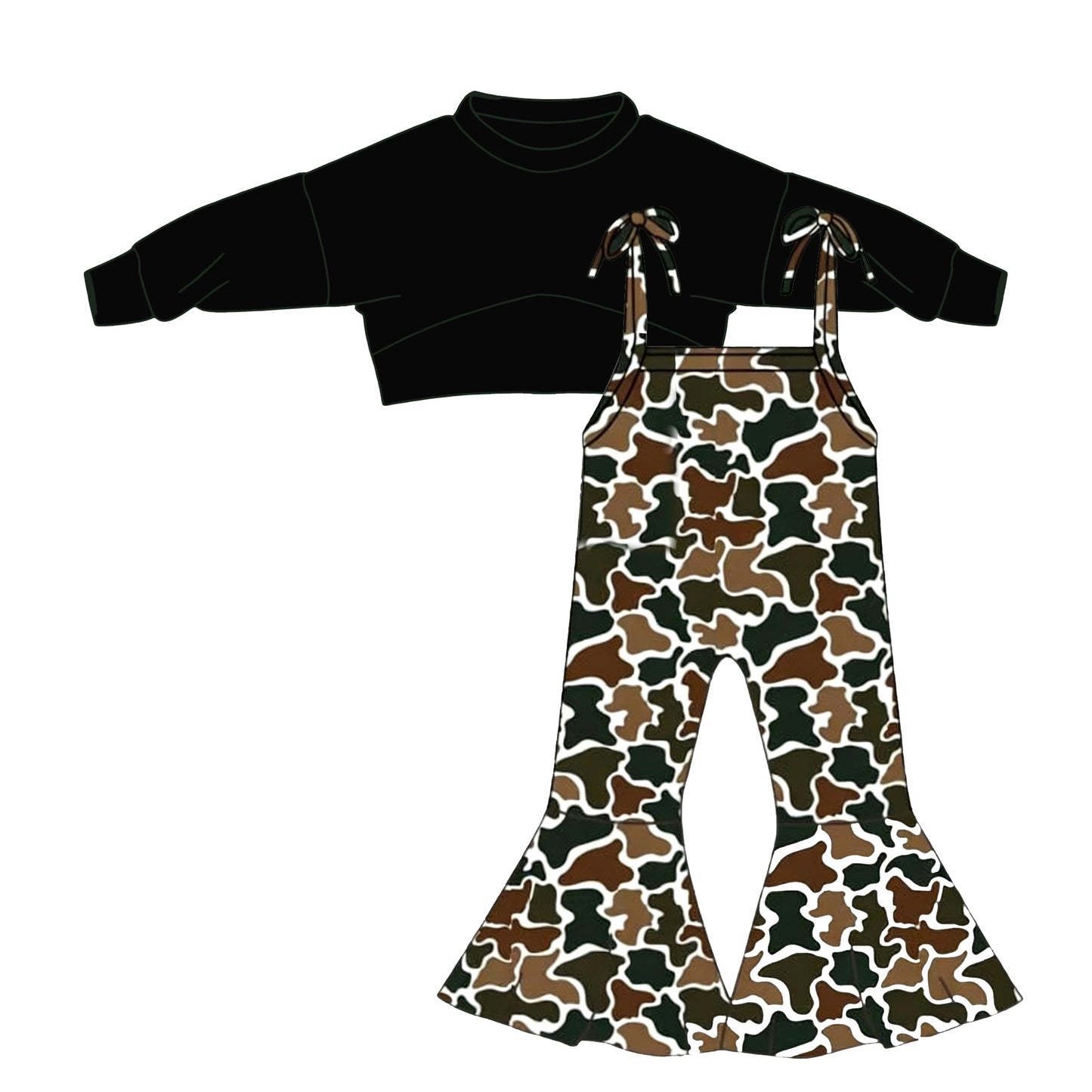 GLP3272 Baby Girls BlackTop With Camo Print Junpsuit Set Preorder