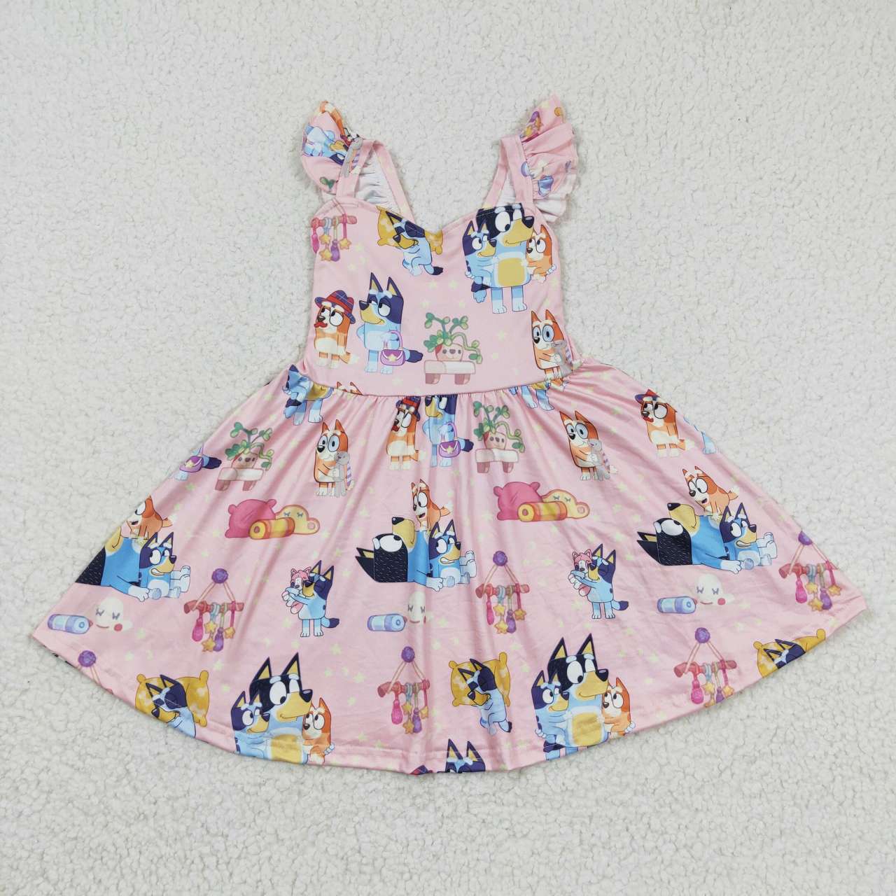 Summer Girls Blue Cartoon Dog Dress