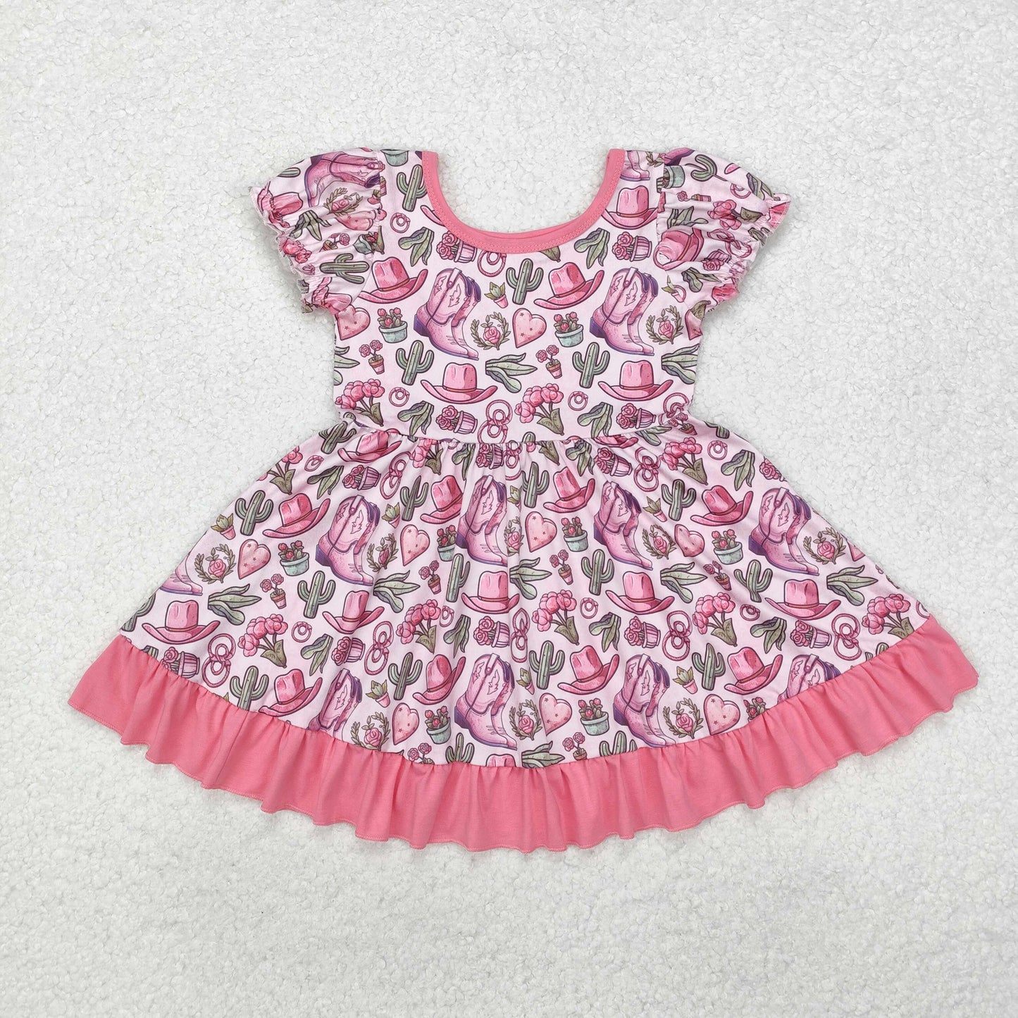 GSD0759 Baby Girls Cactus Boots Hats Print Ruffle Dresses