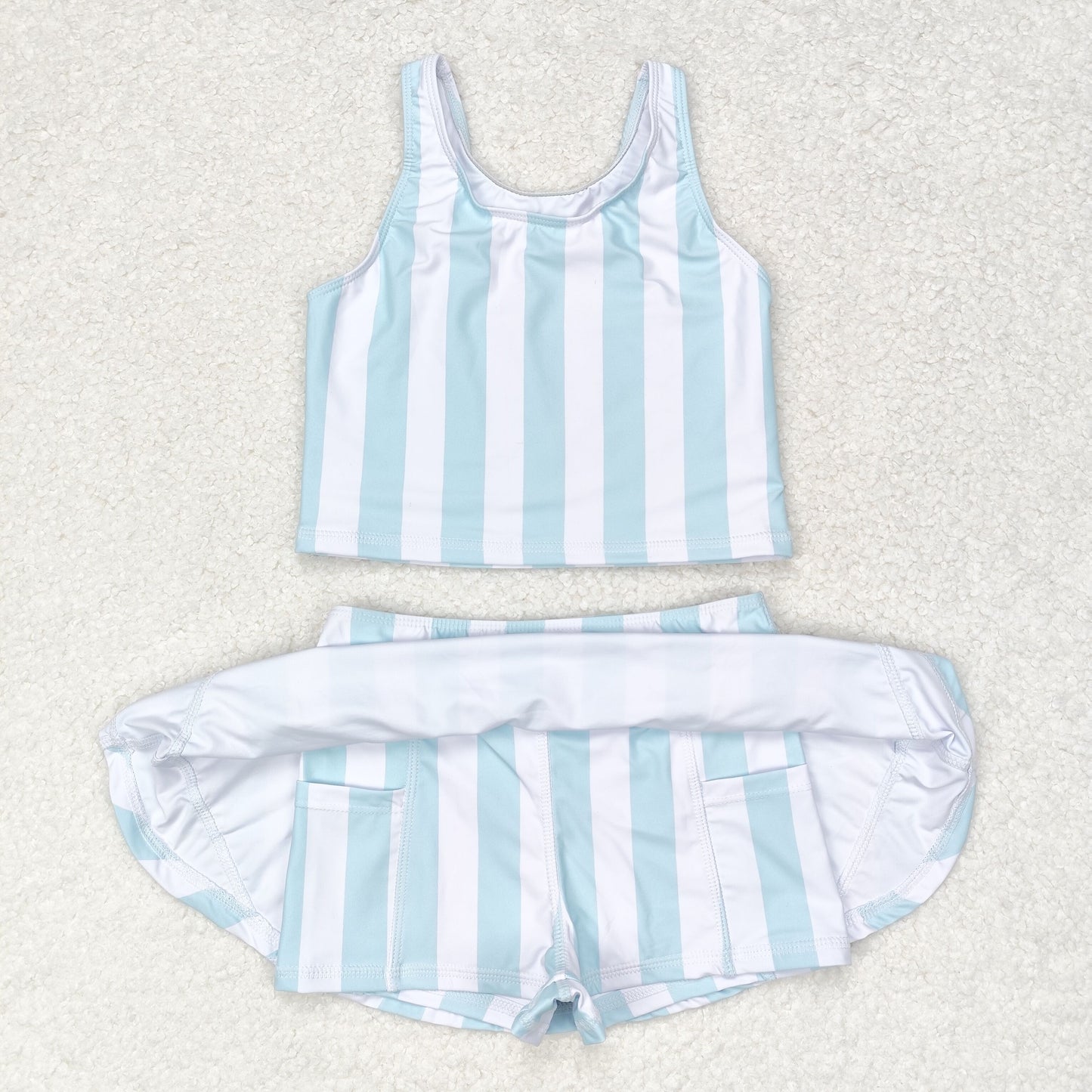 Baby Girls Blue Striped Swimsuit Skirt Set Active Wear