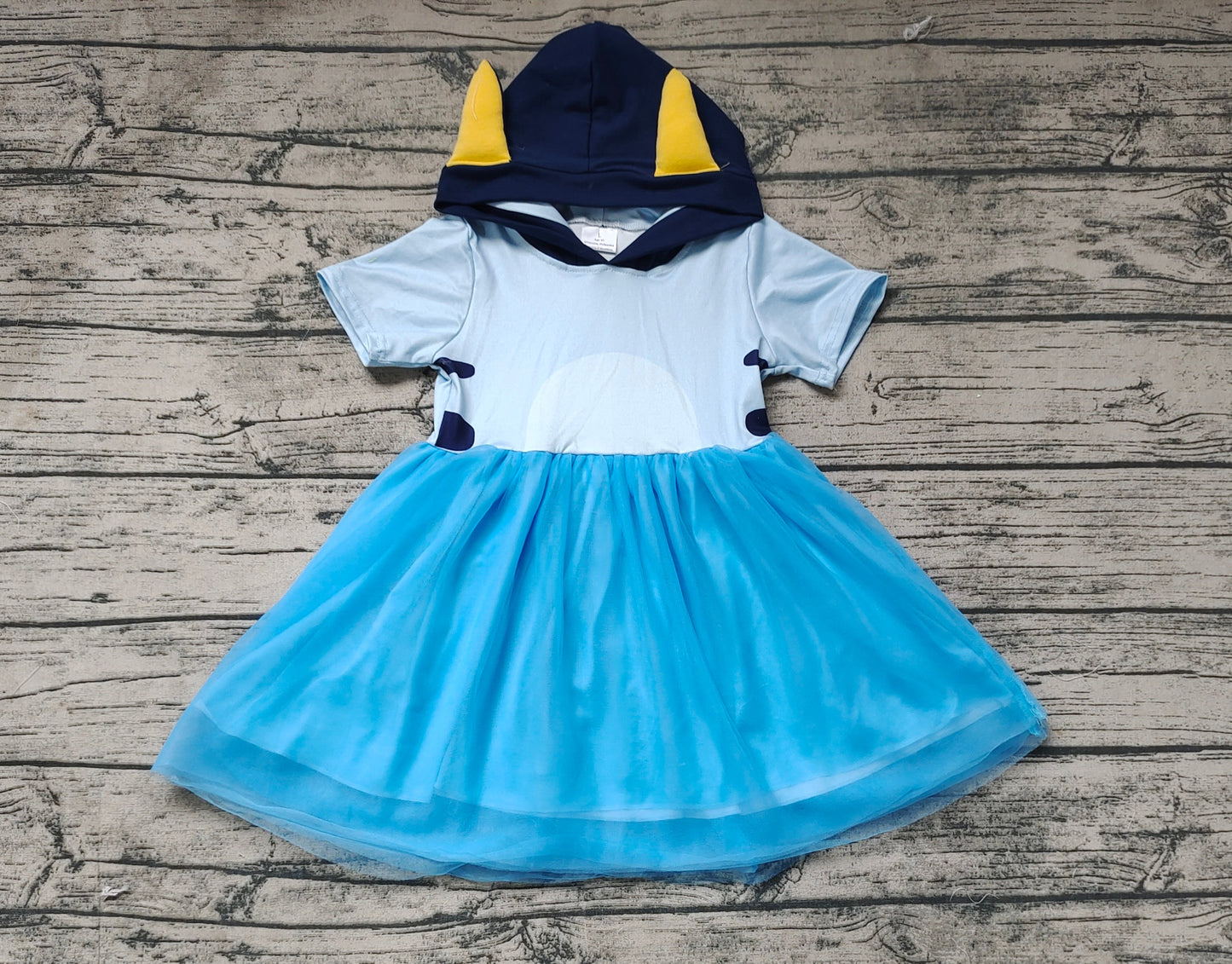 Kids Girls Blue Dog Hoodie Dress