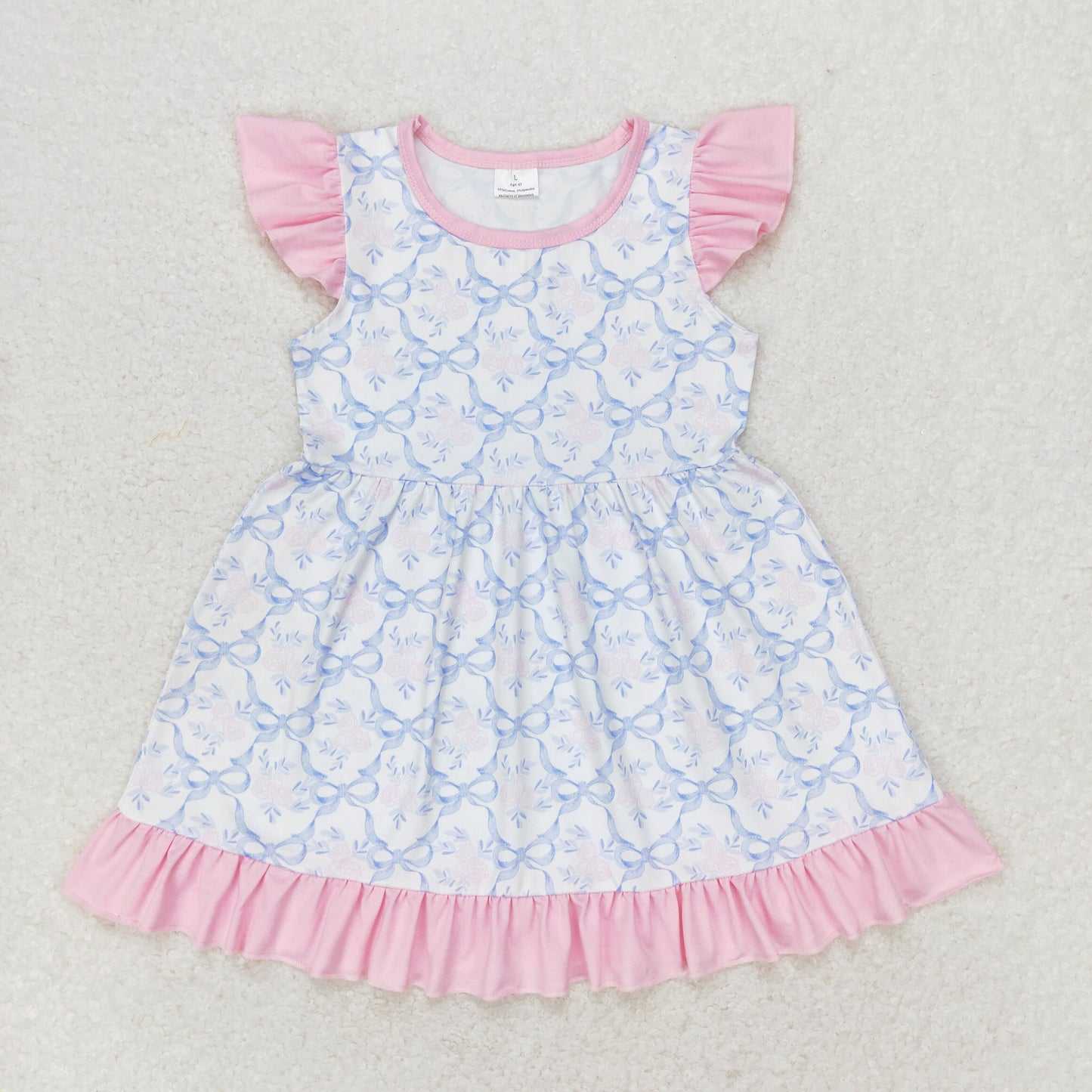 Baby Girls Sibling Blue Bow Pink Floral Dress and Romper