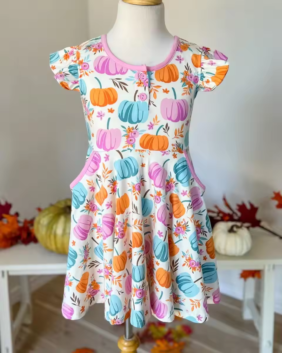 GSD1332 Baby Girls Pumpkin Short Sleeve Dress Pre-order