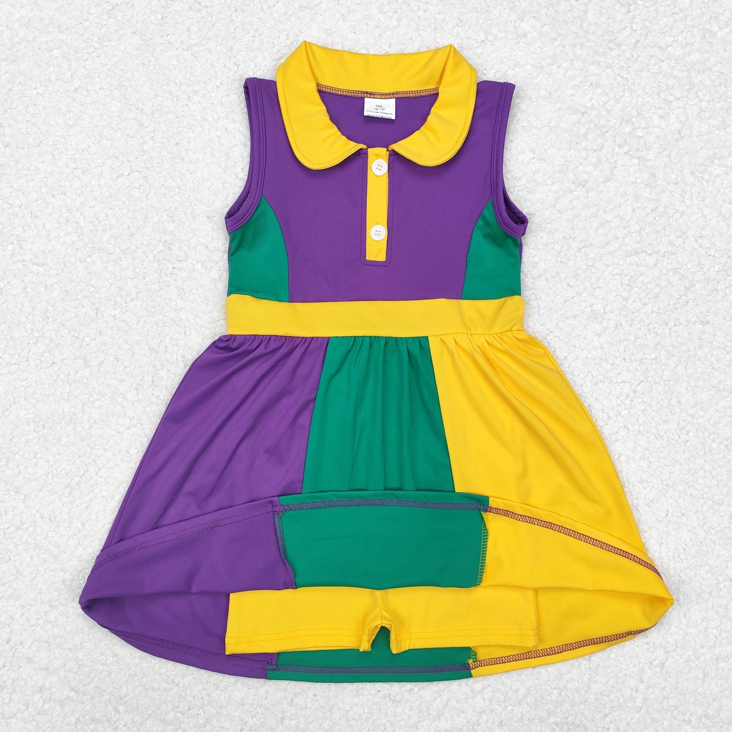 Baby Girls Mardi Gras Sleeveless Yoga Active Wear Polo Dress With Shorts Under