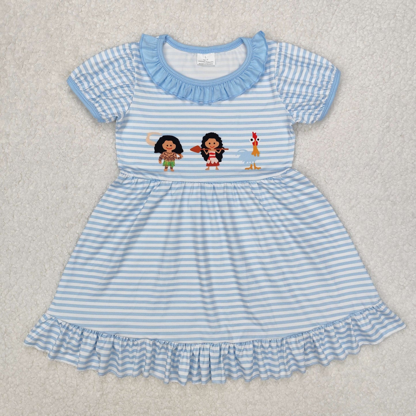 Baby Girls Island Princess Blue Striped Short Sleeve Dress