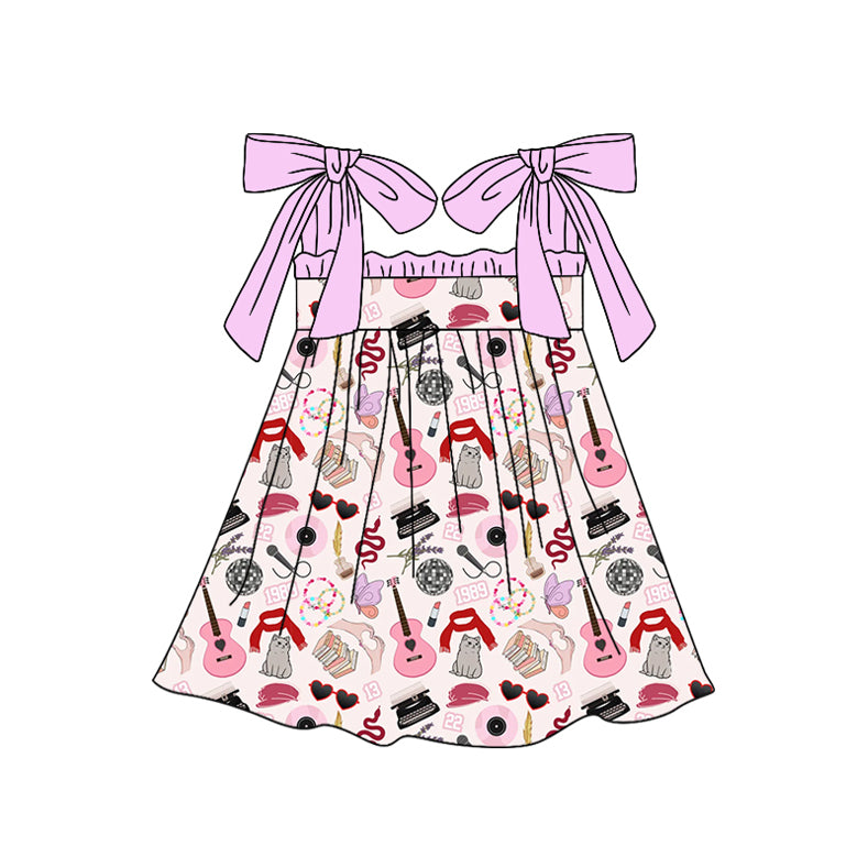 Baby Girls Lavender Strap Guitars Print Singer Dress Preorder