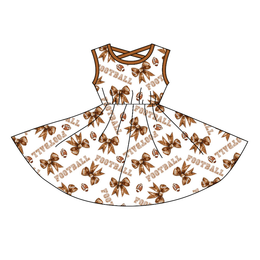 Baby Girls Brown Sleeveless Bows Footballs Valentines Dress Preorder