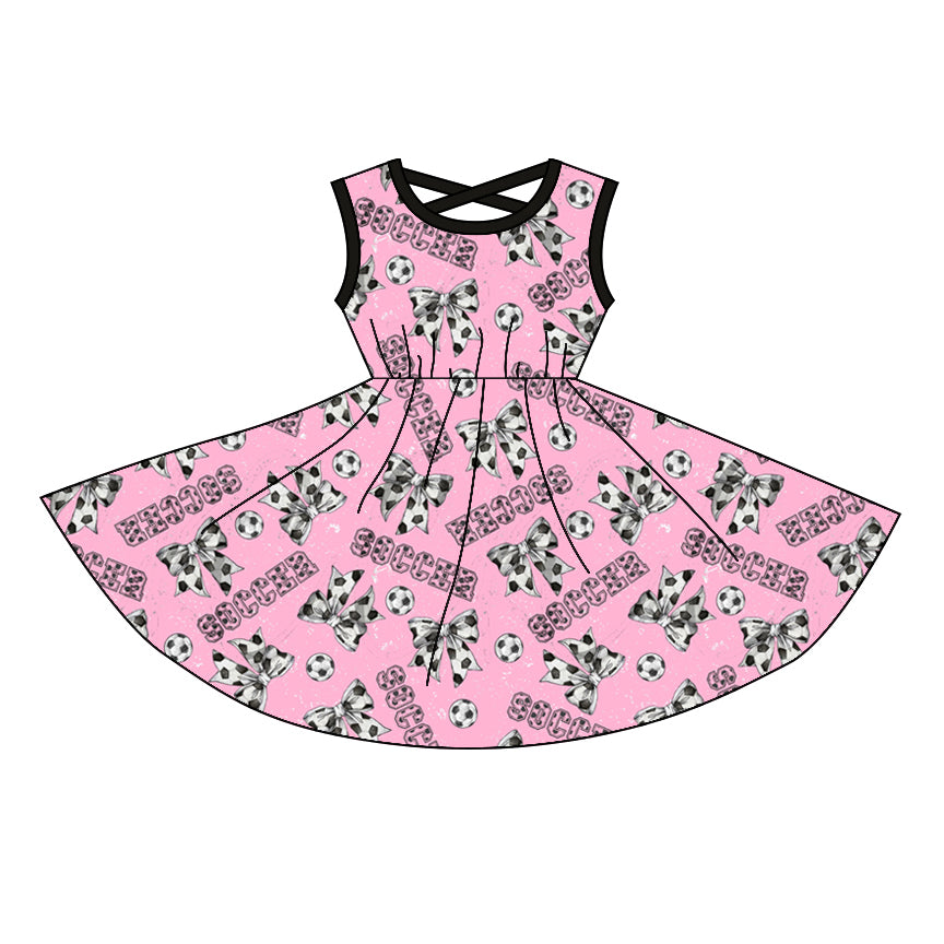 Baby Girls Pink Sleeveless Bows Footballs Valentines Dress Preorder