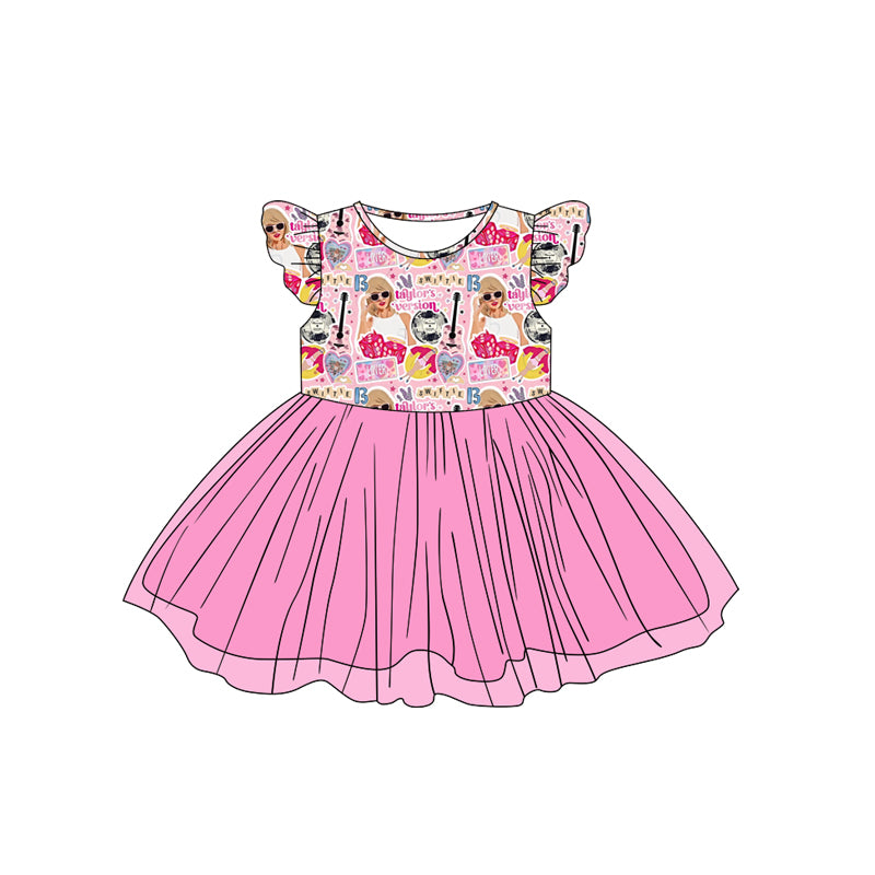 Baby Girls Pink Flutter Sleeves Guitars Singers Tulle Dresses Preorder