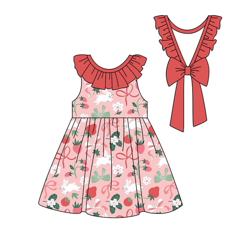 Baby Girls Red Sleeveless Bows Strawberry Bunny Easter Dresses Preorder