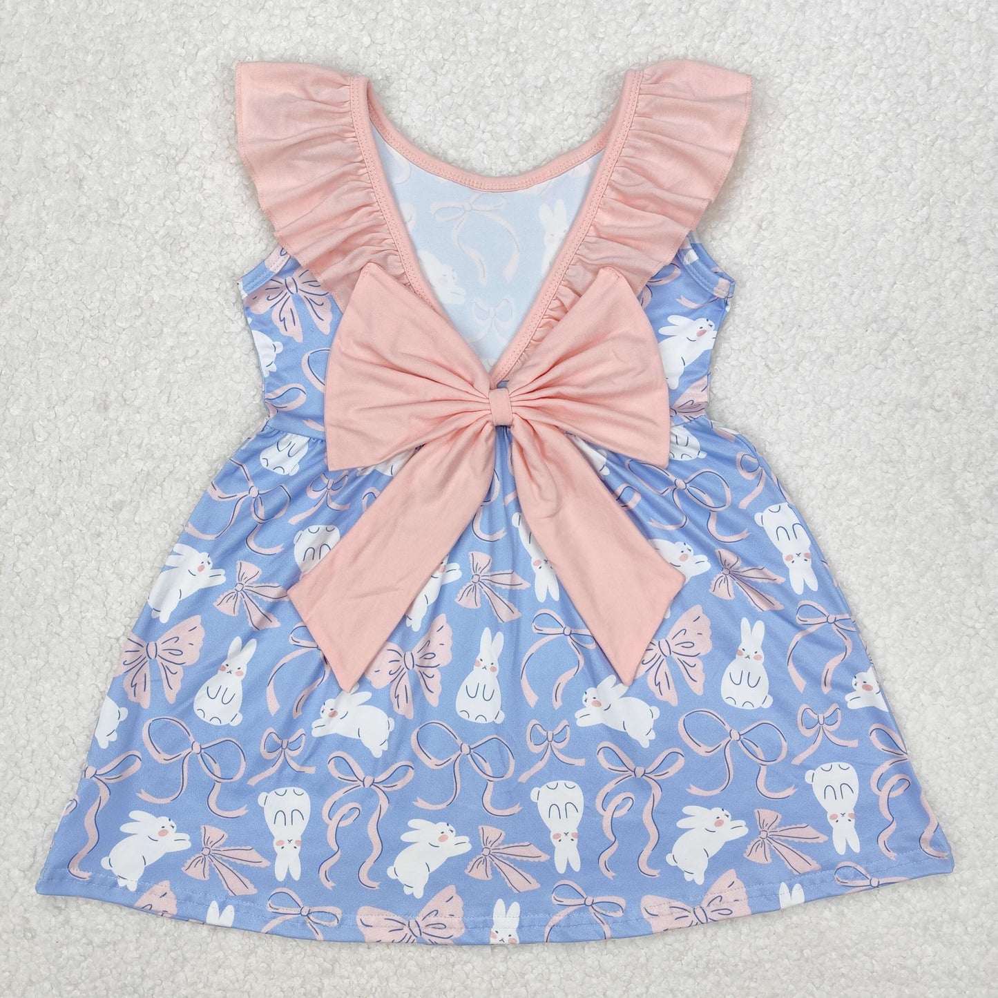 Baby Girls Pink Blue Sleeveless Bows Bunny Easter Dresses