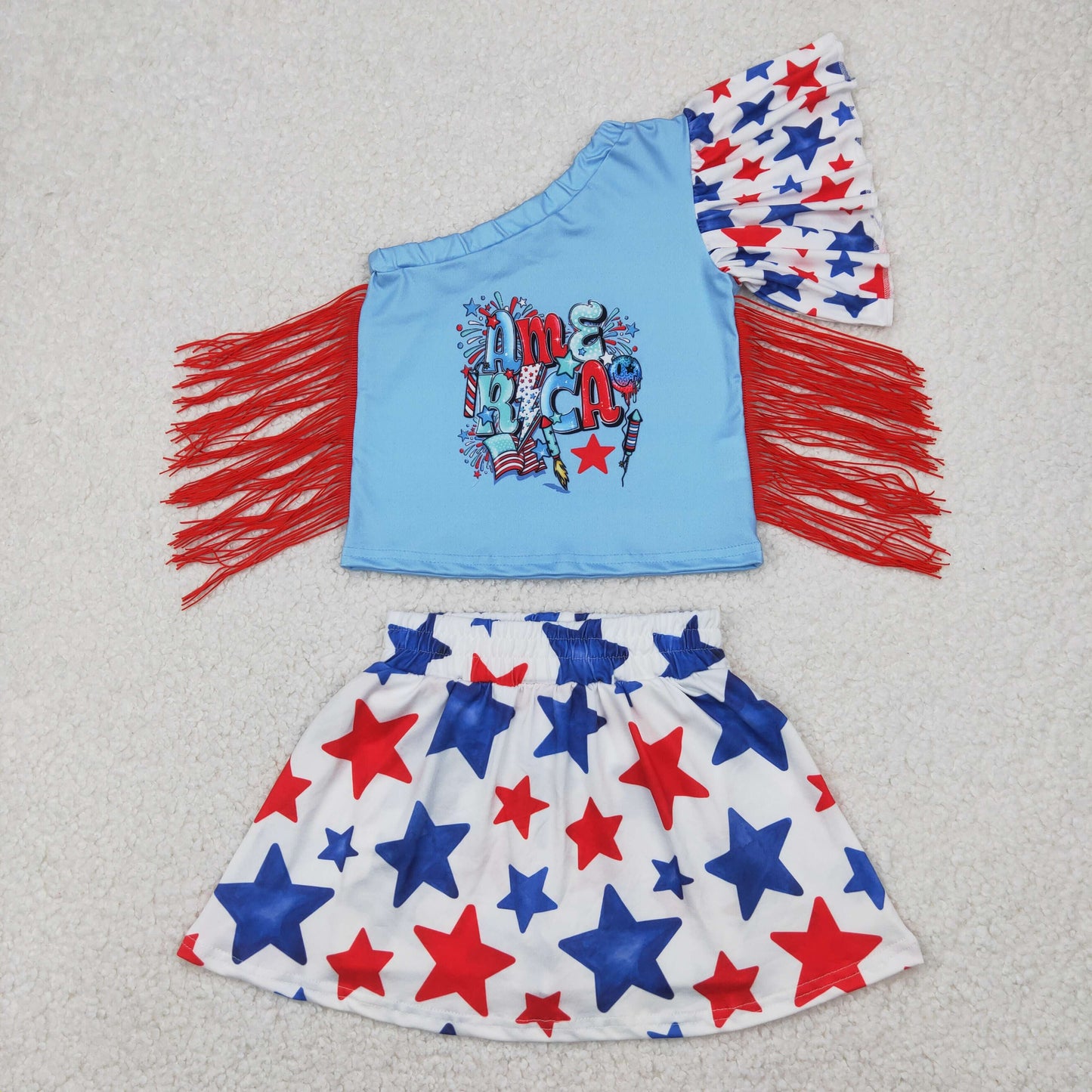 American Babe 4th Of July Tassles Skirt Set